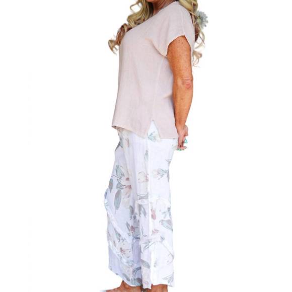 NEW LOOK MODE USA gauze linen v neck linen top in dusty rose - Picture 2 of 3